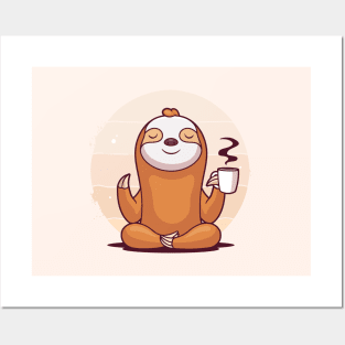 Coffee Yoga Sloth Posters and Art